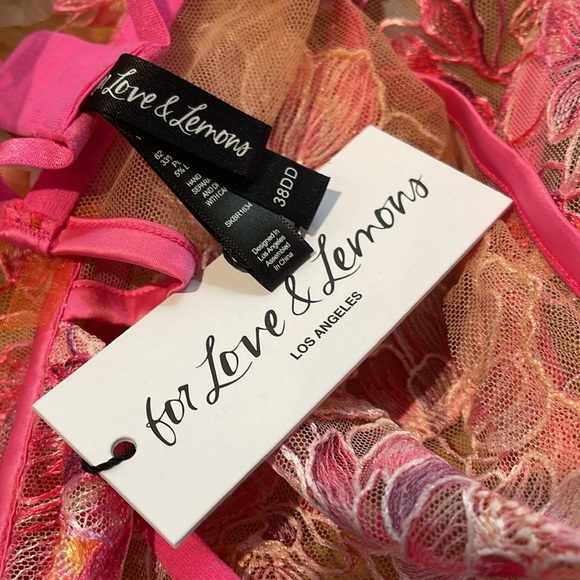 NWT FOR LOVE & LEMONS HIBISCUS EMBROIDERED MESH UNDERWIRE BRA IN PINK - Picture 6 of 7